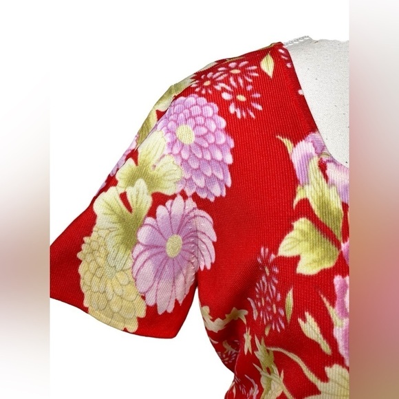 Designers Originals Red & Purple Floral Square Neck Short Sleeve Shirt - Picture 4 of 12